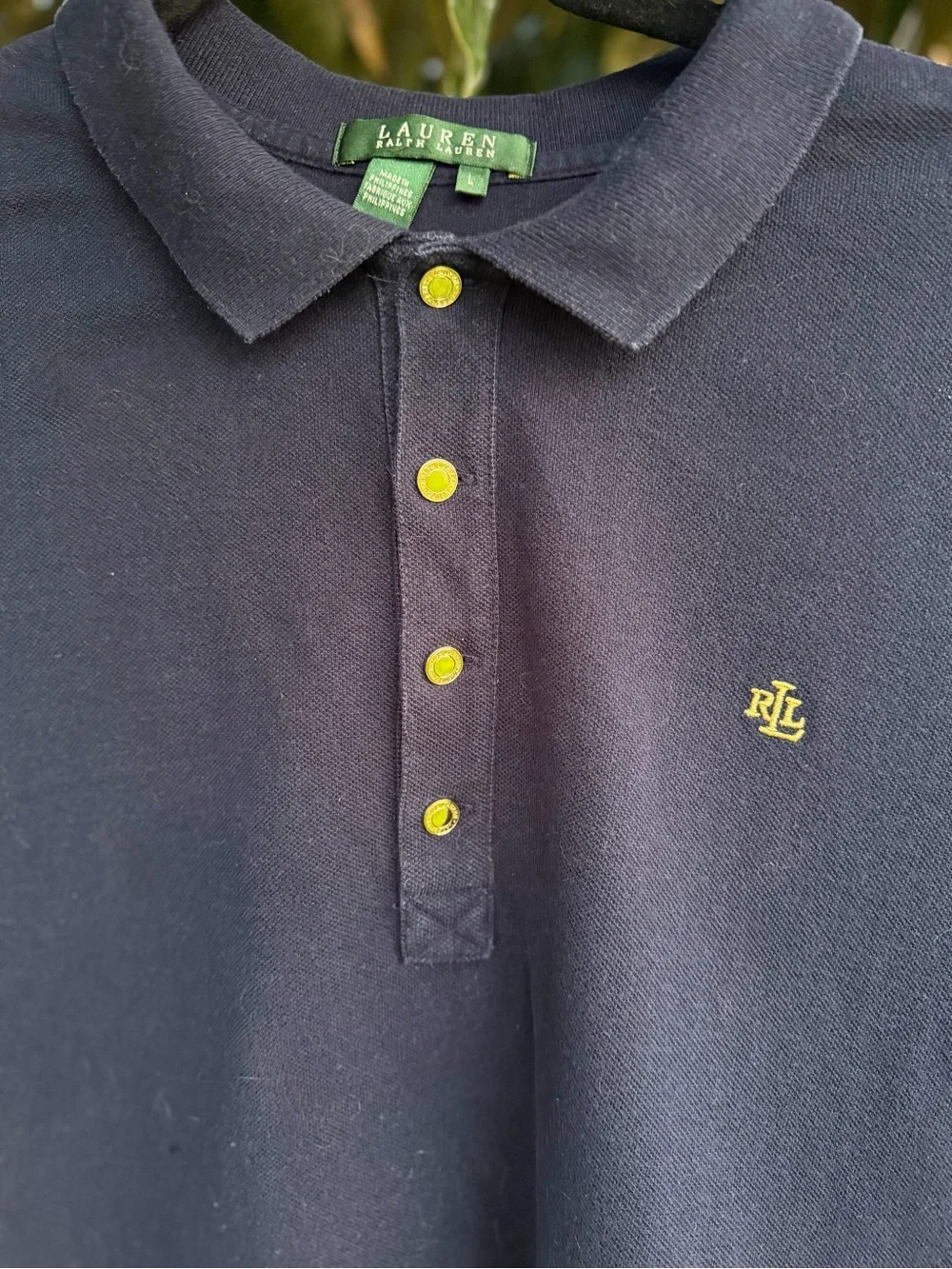 Lauren Ralph Lauren Navy Cotton Polo Shirt Gold RL Logo Women’s L